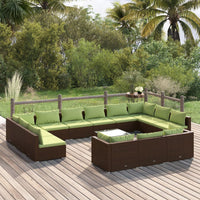 Thumbnail for 14-tlg. Garten-Lounge-Set mit Kissen Braun Poly Rattan