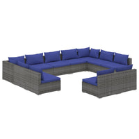 Thumbnail for 11-tlg. Garten-Lounge-Set mit Kissen Grau Poly Rattan