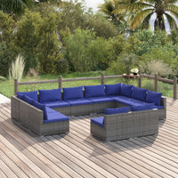 Thumbnail for 11-tlg. Garten-Lounge-Set mit Kissen Grau Poly Rattan