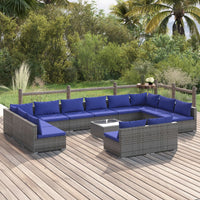 Thumbnail for 13-tlg. Garten-Lounge-Set mit Kissen Grau Poly Rattan