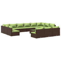 Thumbnail for 14-tlg. Garten-Lounge-Set mit Kissen Braun Poly Rattan