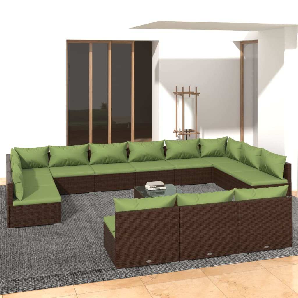 14-tlg. Garten-Lounge-Set mit Kissen Braun Poly Rattan