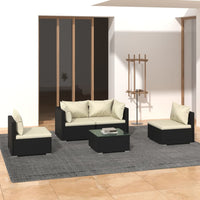Thumbnail for 5-tlg. Garten-Lounge-Set mit Kissen Poly Rattan Schwarz