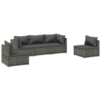 Thumbnail for 5-tlg. Garten-Lounge-Set mit Kissen Poly Rattan Grau