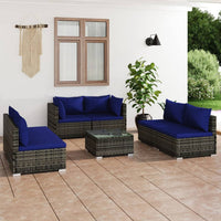 Thumbnail for 7-tlg. Garten-Lounge-Set mit Kissen Poly Rattan Grau