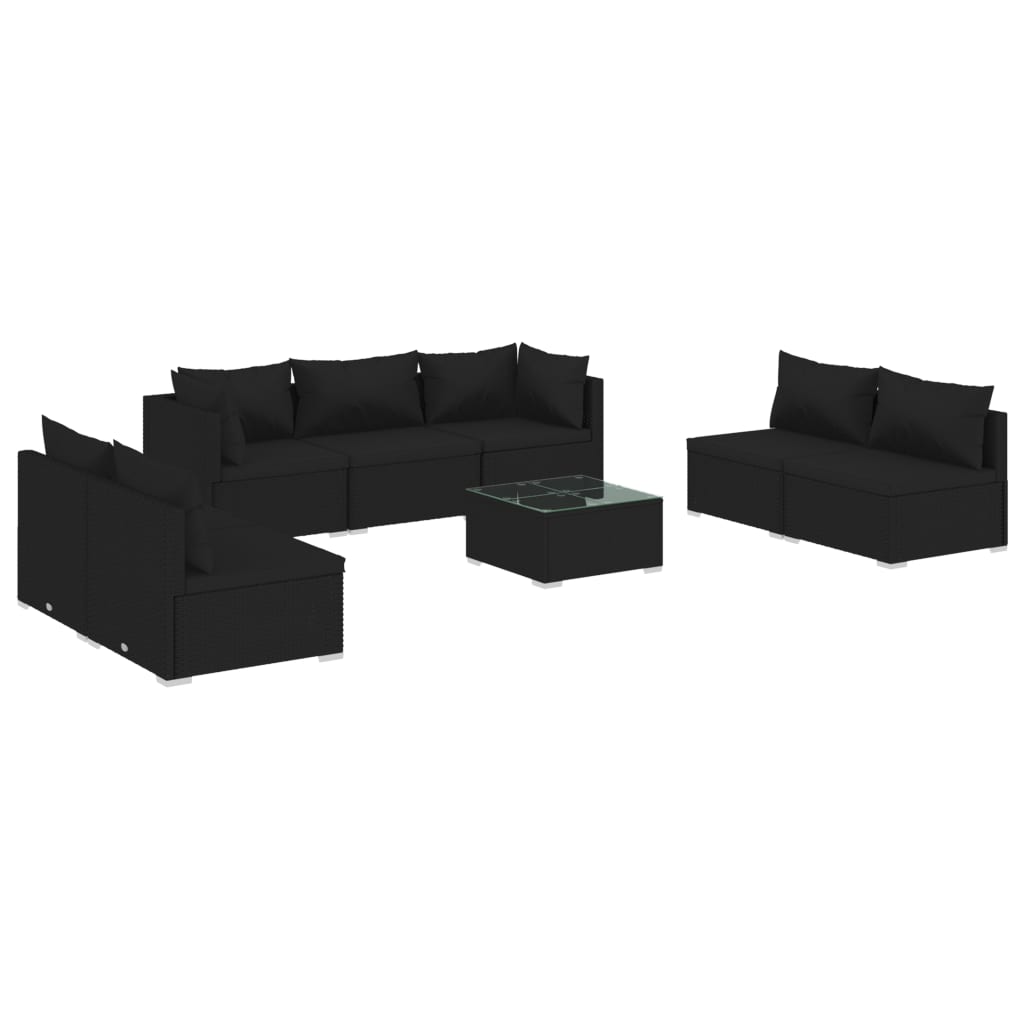 8-tlg. Garten-Lounge-Set mit Kissen Poly Rattan Schwarz