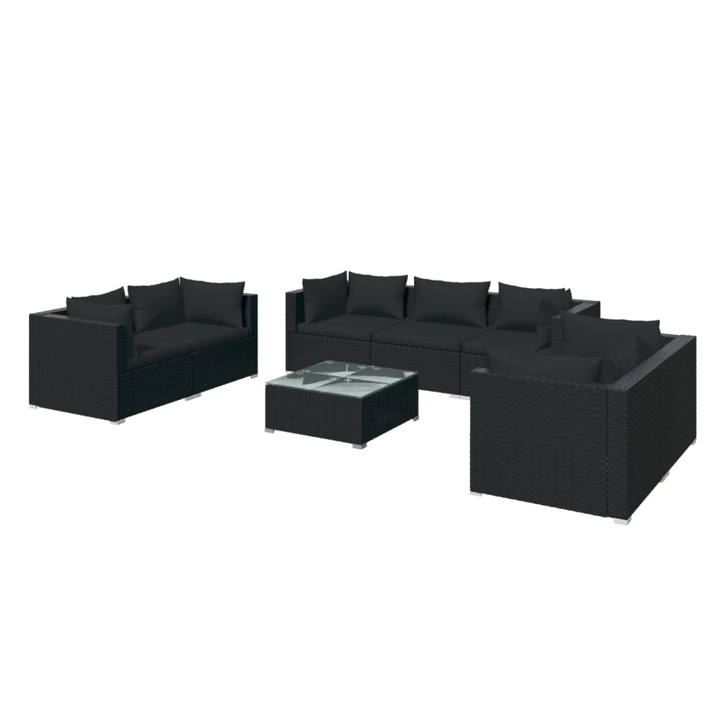 8-tlg. Garten-Lounge-Set mit Kissen Poly Rattan Schwarz