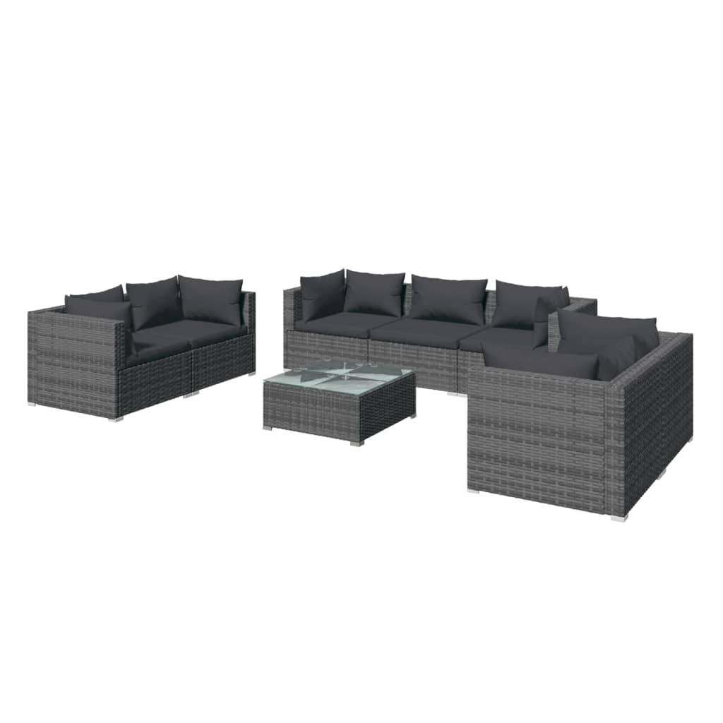 8-tlg. Garten-Lounge-Set mit Kissen Poly Rattan Grau