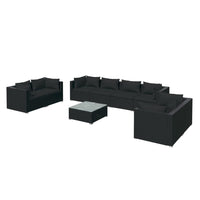 Thumbnail for 9-tlg. Garten-Lounge-Set mit Kissen Poly Rattan Schwarz