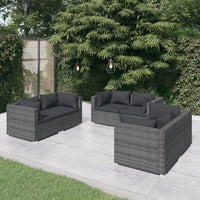 Thumbnail for 6-tlg. Garten-Lounge-Set mit Kissen Poly Rattan Grau
