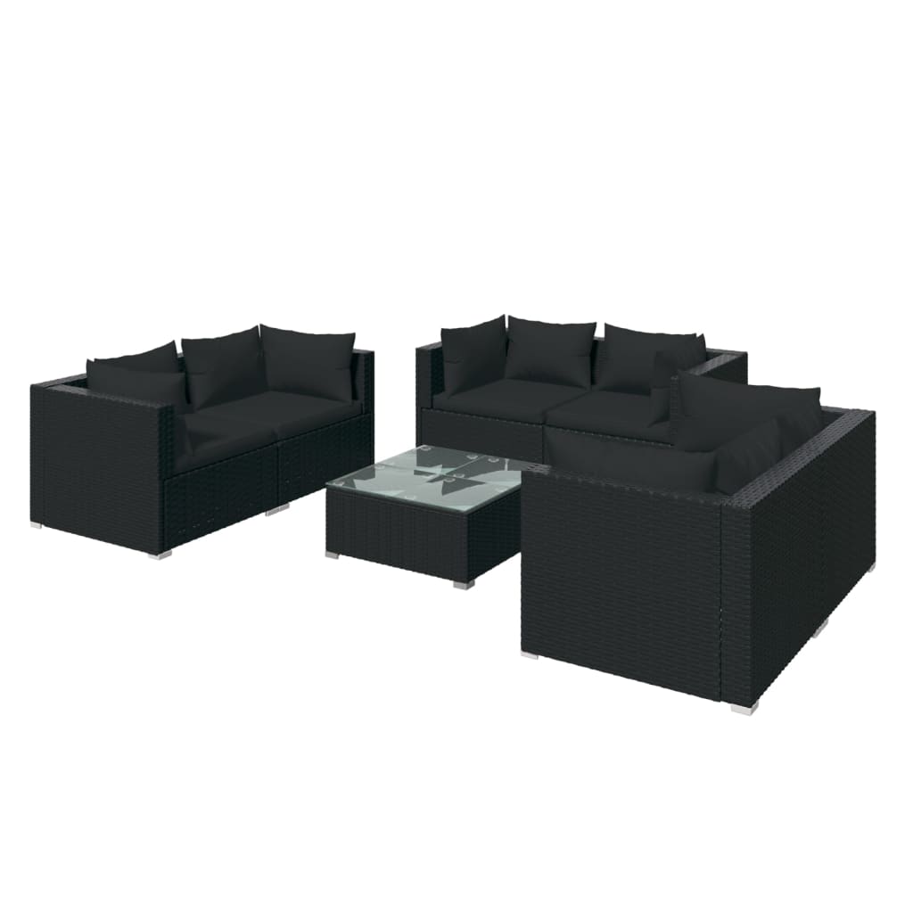7-tlg. Garten-Lounge-Set mit Kissen Poly Rattan Schwarz