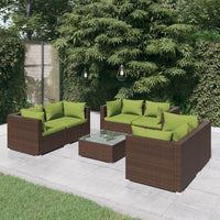 Thumbnail for 7-tlg. Garten-Lounge-Set mit Kissen Poly Rattan Braun