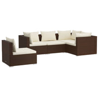 Thumbnail for 5-tlg. Garten-Lounge-Set mit Kissen Poly Rattan Braun