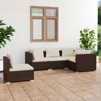 Thumbnail for 5-tlg. Garten-Lounge-Set mit Kissen Poly Rattan Braun