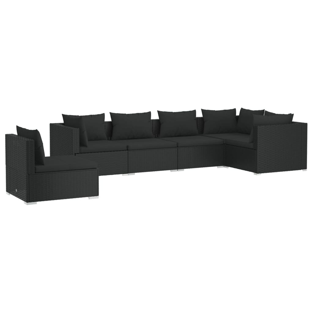 6-tlg. Garten-Lounge-Set mit Kissen Poly Rattan Schwarz