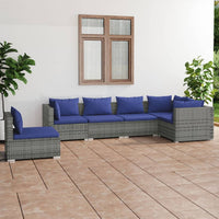 Thumbnail for 6-tlg. Garten-Lounge-Set mit Kissen Poly Rattan Grau