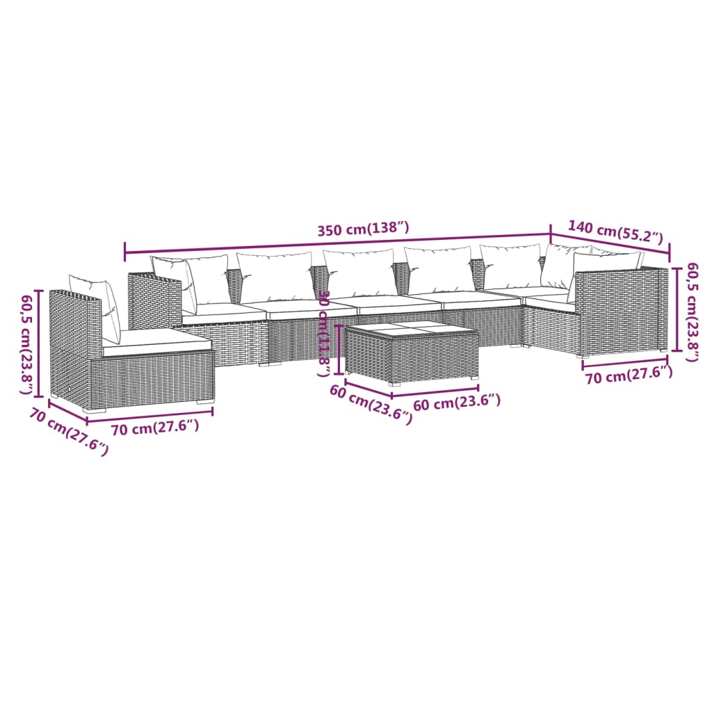 8-tlg. Garten-Lounge-Set mit Kissen Poly Rattan Schwarz