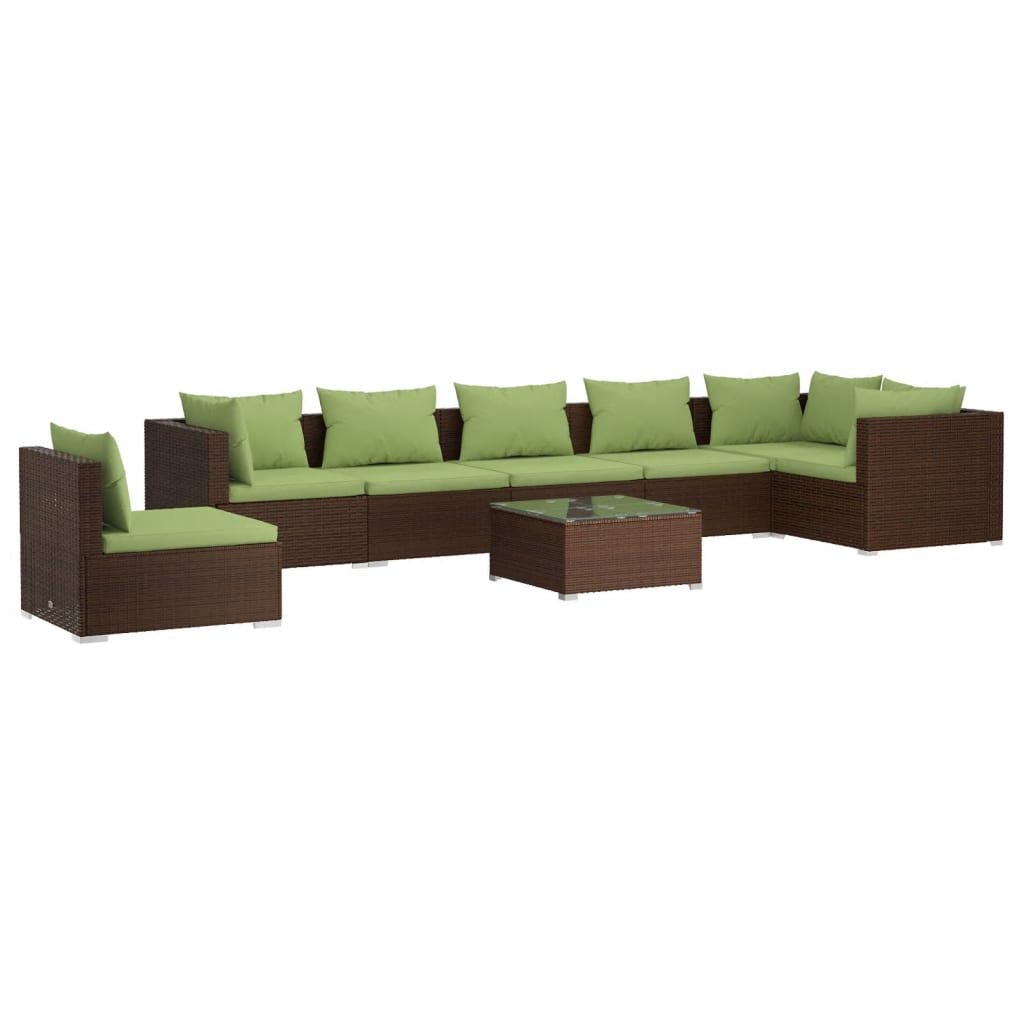8-tlg. Garten-Lounge-Set mit Kissen Poly Rattan Braun