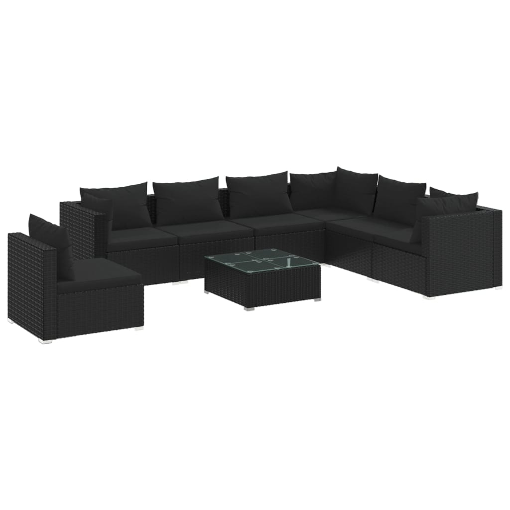 8-tlg. Garten-Lounge-Set mit Kissen Poly Rattan Schwarz