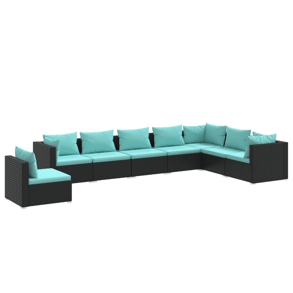 8-tlg. Garten-Lounge-Set mit Kissen Poly Rattan Schwarz