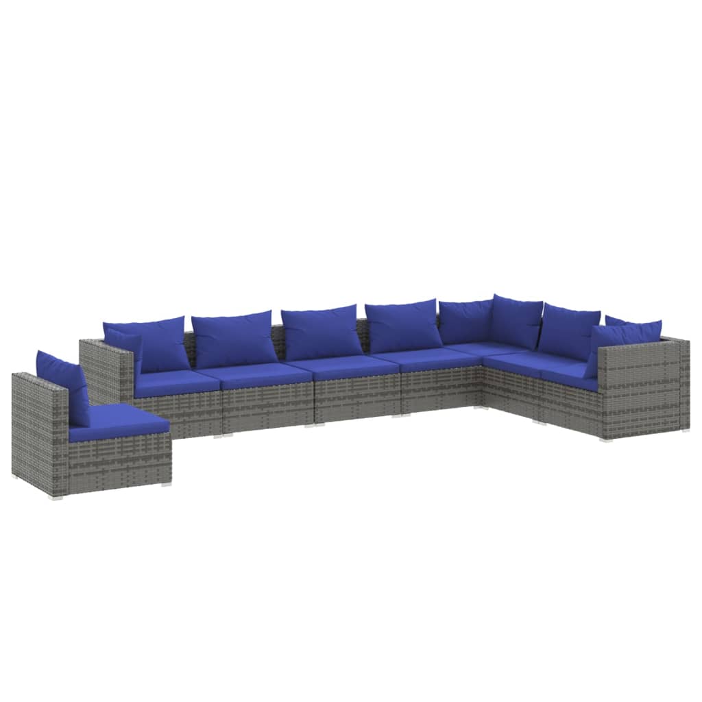 8-tlg. Garten-Lounge-Set mit Kissen Poly Rattan Grau