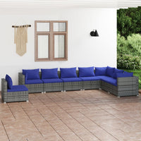 Thumbnail for 8-tlg. Garten-Lounge-Set mit Kissen Poly Rattan Grau