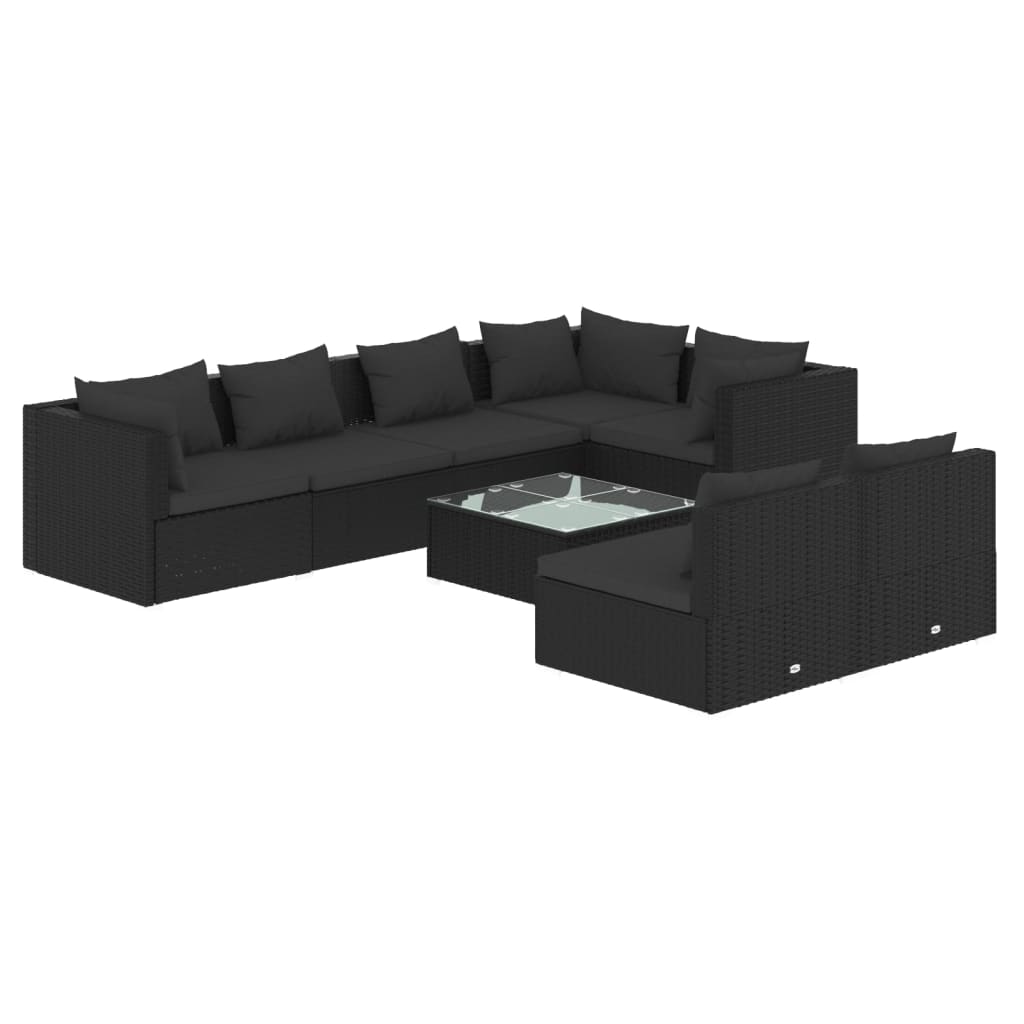 8-tlg. Garten-Lounge-Set mit Kissen Schwarz Poly Rattan