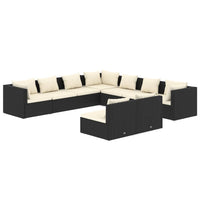 Thumbnail for 9-tlg. Garten-Lounge-Set mit Kissen Schwarz Poly Rattan