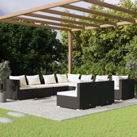 Thumbnail for 9-tlg. Garten-Lounge-Set mit Kissen Schwarz Poly Rattan