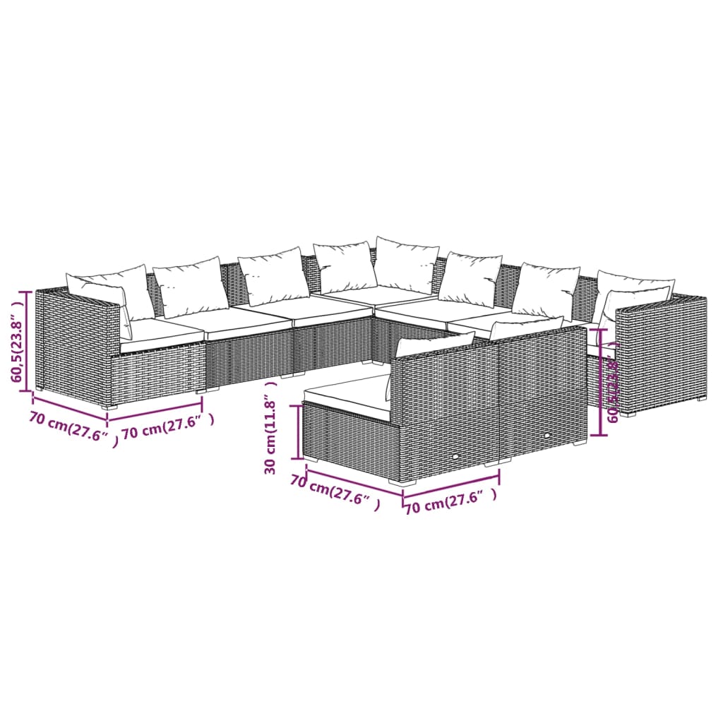 9-tlg. Garten-Lounge-Set mit Kissen Braun Poly Rattan