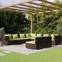Thumbnail for 9-tlg. Garten-Lounge-Set mit Kissen Braun Poly Rattan