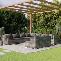 Thumbnail for 9-tlg. Garten-Lounge-Set mit Kissen Grau Poly Rattan