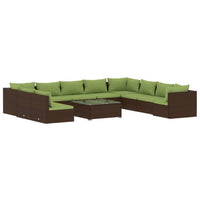 Thumbnail for 11-tlg. Garten-Lounge-Set mit Kissen Braun Poly Rattan