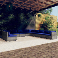 Thumbnail for 11-tlg. Garten-Lounge-Set mit Kissen Grau Poly Rattan