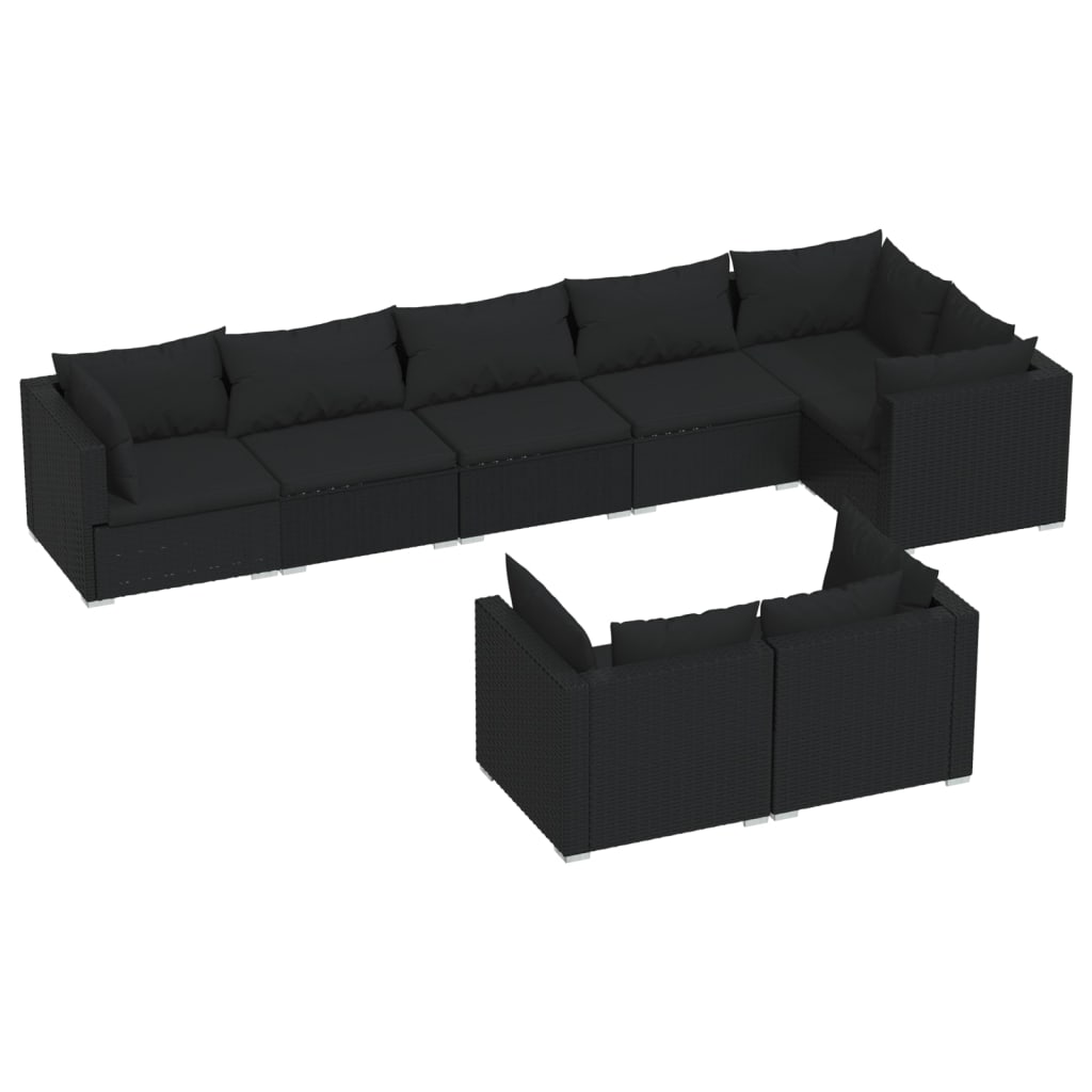 8-tlg. Garten-Lounge-Set mit Kissen Schwarz Poly Rattan