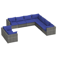 Thumbnail for 9-tlg. Garten-Lounge-Set mit Kissen Grau Poly Rattan