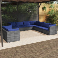 Thumbnail for 9-tlg. Garten-Lounge-Set mit Kissen Grau Poly Rattan