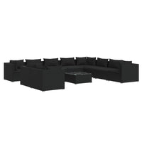 Thumbnail for 11-tlg. Garten-Lounge-Set mit Kissen Schwarz Poly Rattan