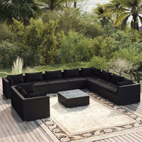 Thumbnail for 11-tlg. Garten-Lounge-Set mit Kissen Schwarz Poly Rattan