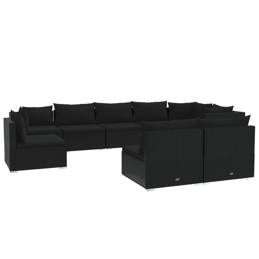 9-tlg. Garten-Lounge-Set mit Kissen Poly Rattan Schwarz