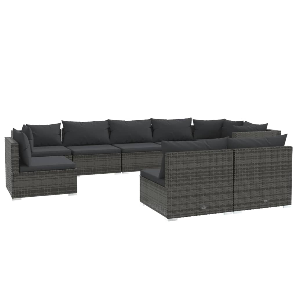 9-tlg. Garten-Lounge-Set mit Kissen Poly Rattan Grau