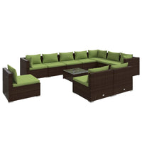 Thumbnail for 11-tlg. Garten-Lounge-Set mit Kissen Poly Rattan Braun