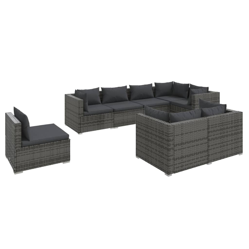 8-tlg. Garten-Lounge-Set mit Kissen Poly Rattan Grau