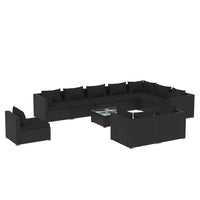Thumbnail for 11-tlg. Garten-Lounge-Set mit Kissen Poly Rattan Schwarz