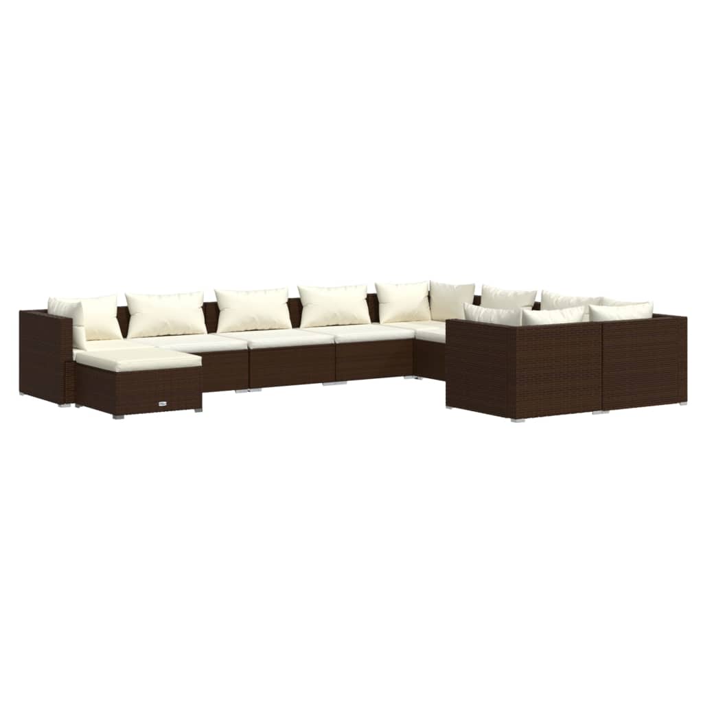 10-tlg. Garten-Lounge-Set mit Kissen Poly Rattan Braun