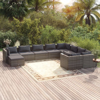 Thumbnail for 10-tlg. Garten-Lounge-Set mit Kissen Poly Rattan Grau