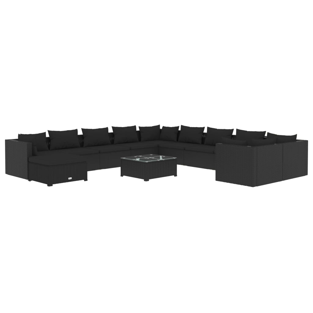12-tlg. Garten-Lounge-Set mit Kissen Poly Rattan Schwarz