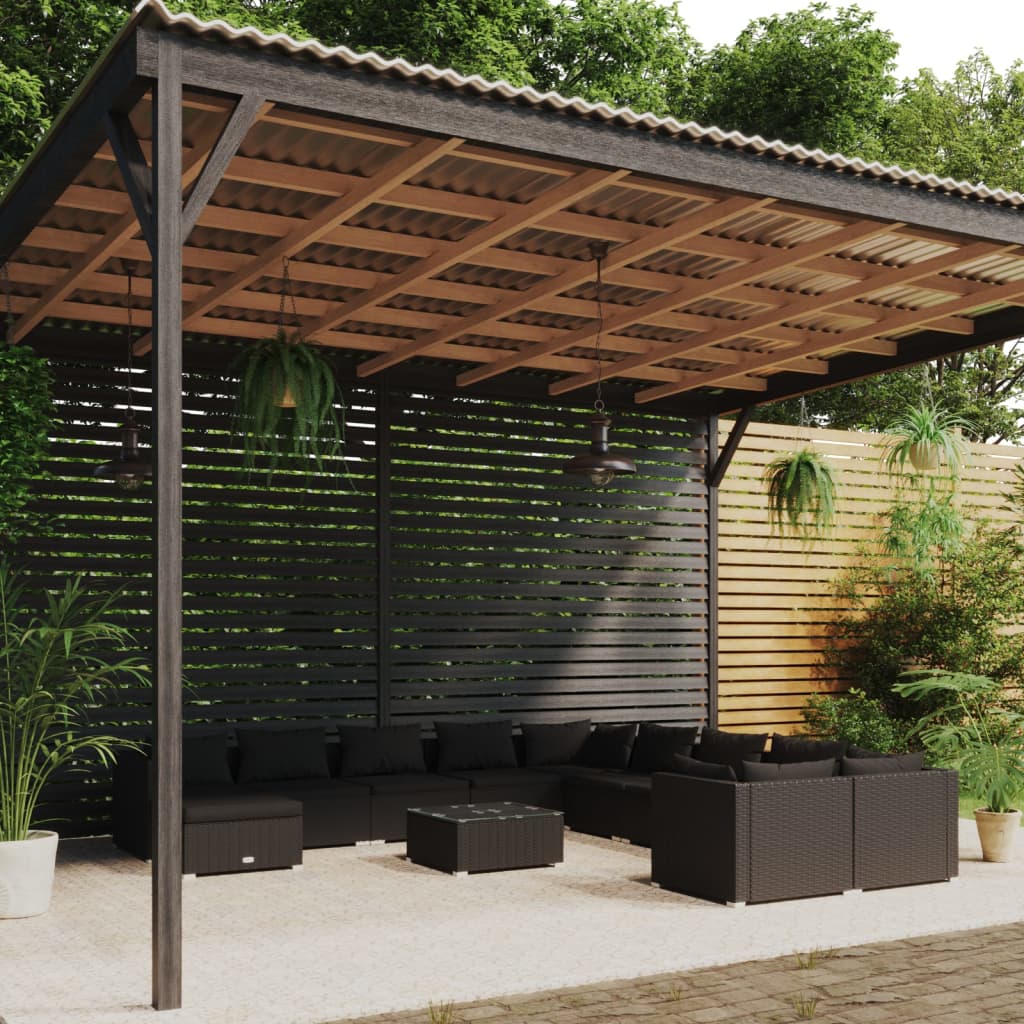 12-tlg. Garten-Lounge-Set mit Kissen Poly Rattan Schwarz