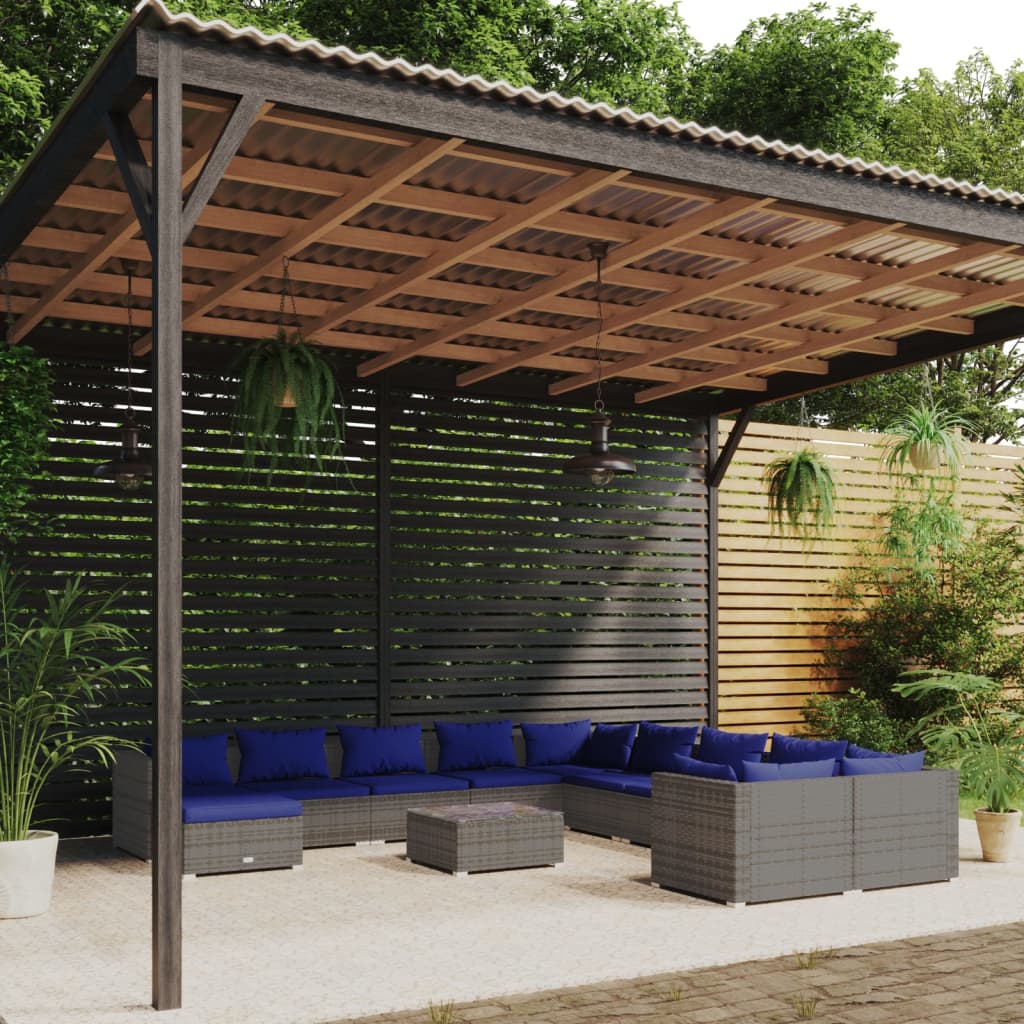 12-tlg. Garten-Lounge-Set mit Kissen Poly Rattan Grau