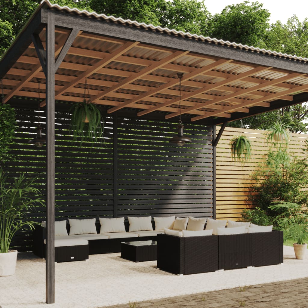 13-tlg. Garten-Lounge-Set mit Kissen Poly Rattan Schwarz
